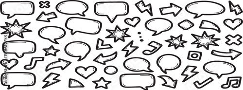 A collection of various cartoon speech bubbles and emoticon icons