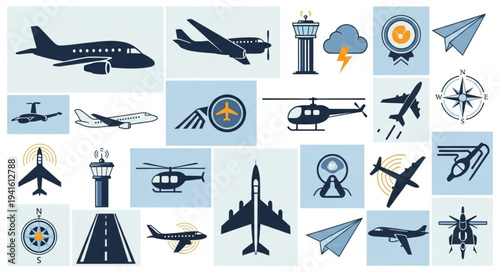 Collection of Aviation Icons and Symbols for Design Projects.