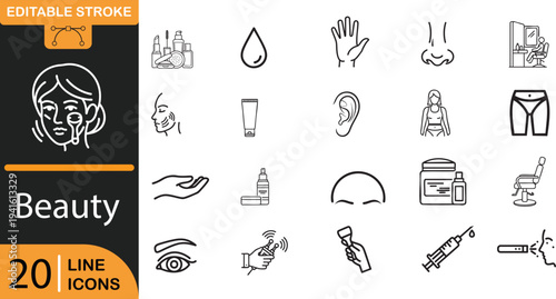 beauty line icons set for skincare and makeup