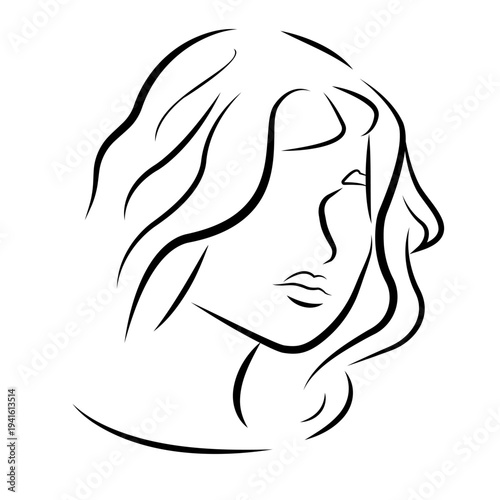 Minimalist Female Portrait Linear Silhouette for Coloring and Logo