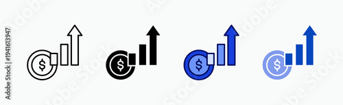 Wealth Up Icon Sheet Multiple Style Collection Isolated Vector