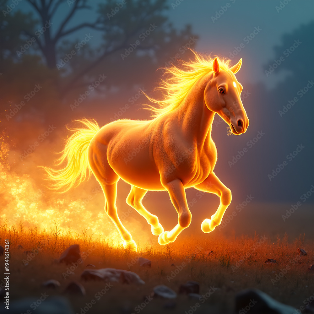 Fototapeta premium Horse on Fire with Flaming Mane Dramatic. Generative ai.