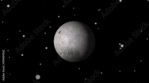 Full moon in the dark starry night sky, realistic lunar surface with craters and shadows, celestial body in outer space, astronomical representation of the earth satellite