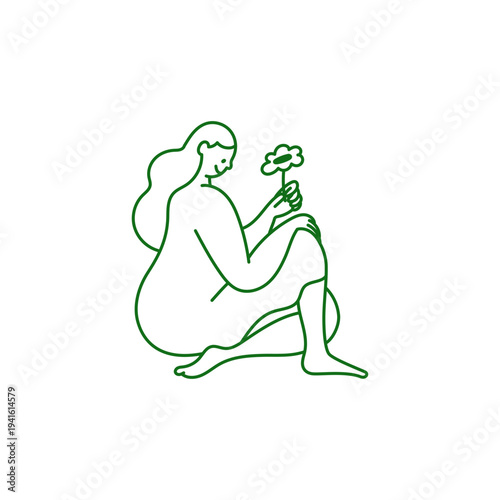 Beautiful female figure. Vector logo design template and illustration in simple minimal linear style - body positive emblem, abstract badge for lingerie designer, modern feminine art