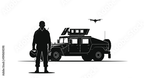 Soldier with Drone and Humvee: Modern Military Surveillance and Reconnaissance