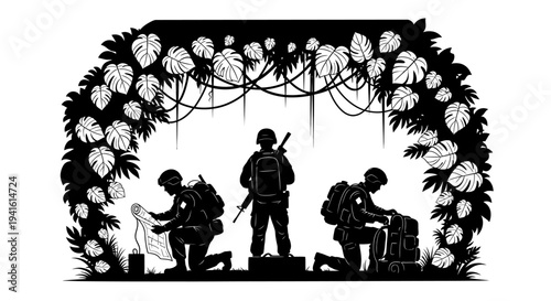 Soldiers in Jungle Archway: Vigil, Respect, and Readiness