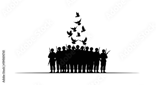 Soldiers Silhouetted Releasing Doves of Peace