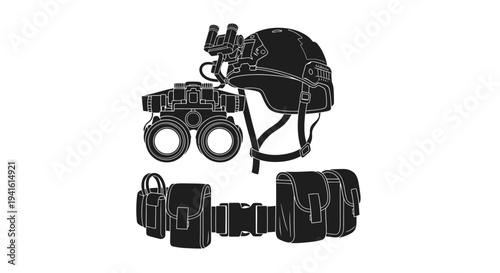 Tactical Military Helmet with Night Vision Goggles and Utility Belt