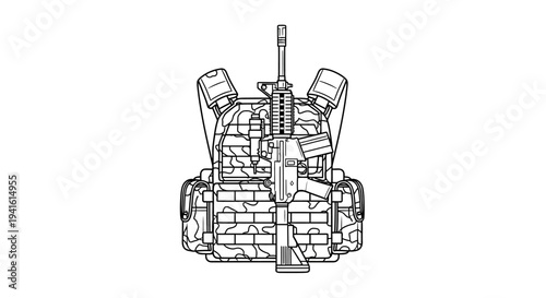 Tactical Vest with Rifle Illustration - Military Gear and Weaponry