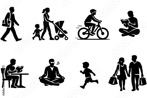 Urban Lifestyle People Silhouettes Performing Daily Activities