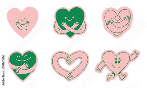 Vector logo design template, graphic element for advertising, branding, heart shape and love, doodle sketch mascot and character, self love and care concept