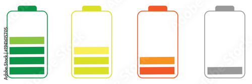 Battery level indicators. Colorful battery charge level icons. Battery power level pictograms in outline style. Battery level indicators. vector illustration eps file eps 10 .