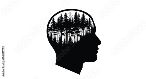 Forest landscape inside human head concept
