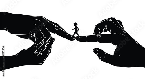 Giant hands creating small human concept