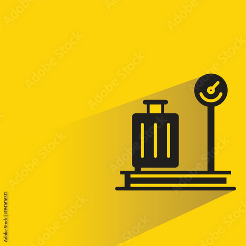 luggage on weight scale icon with shadow on yellow background