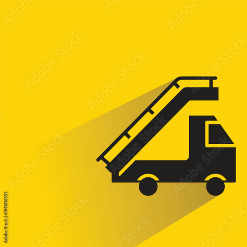 airport tow truck icon with shadow on yellow background