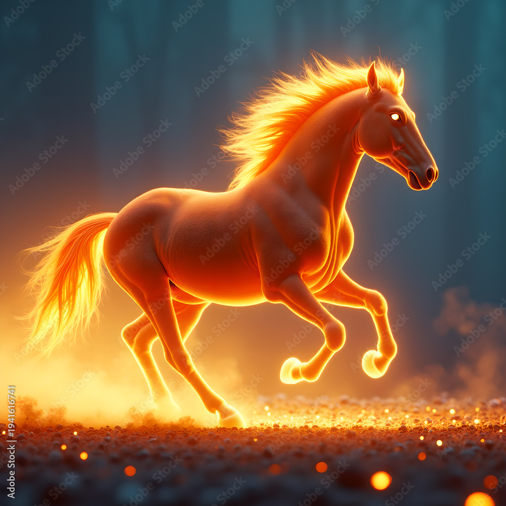 Obraz premium Horse on Fire with Flaming Mane Dramatic. Generative ai.