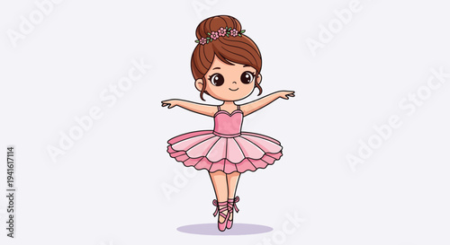 Cute little ballerina girl dancing in a pink tutu dress.