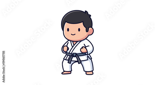 Young Boy in Karate Uniform Standing.