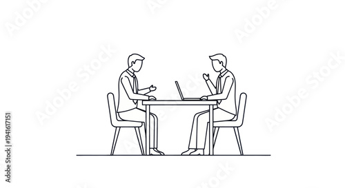 Two Men Sitting at Table Discussing.
