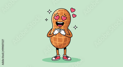 Cute Peanut Character in Love with Heart Eyes.
