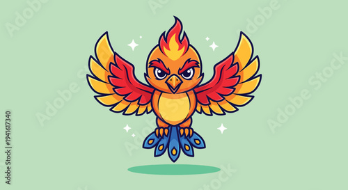 Cute Phoenix Bird Cartoon Illustration.