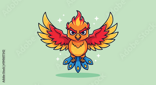 Cute Phoenix Bird Cartoon Mascot Vector Illustration.