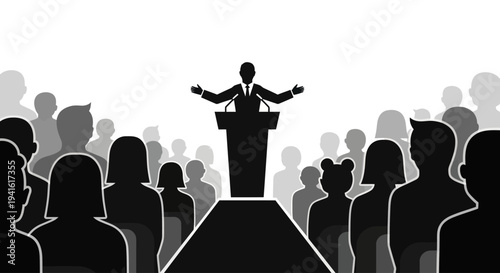 Man Standing at Podium Addressing Audience.
