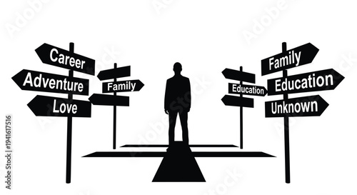 Man choosing direction at crossroads life concept