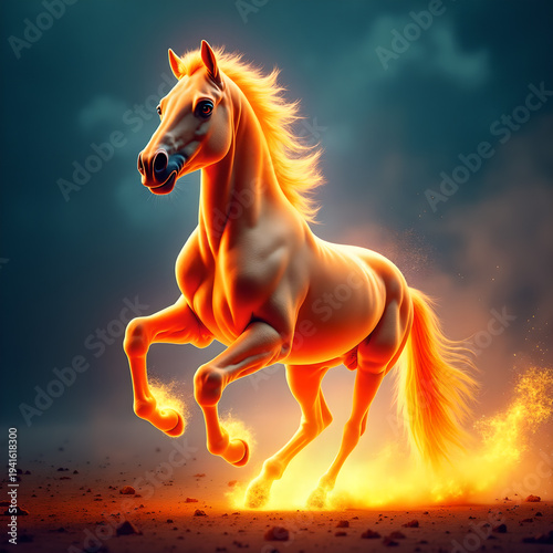 Horse on Fire with Flaming Mane Dramatic. Generative ai.