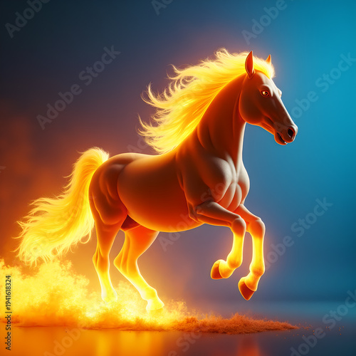 Horse on Fire with Flaming Mane Dramatic. Generative ai.