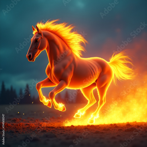 Horse on Fire with Flaming Mane Dramatic. Generative ai.