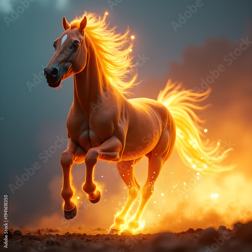 Horse on Fire with Flaming Mane Dramatic. Generative ai.