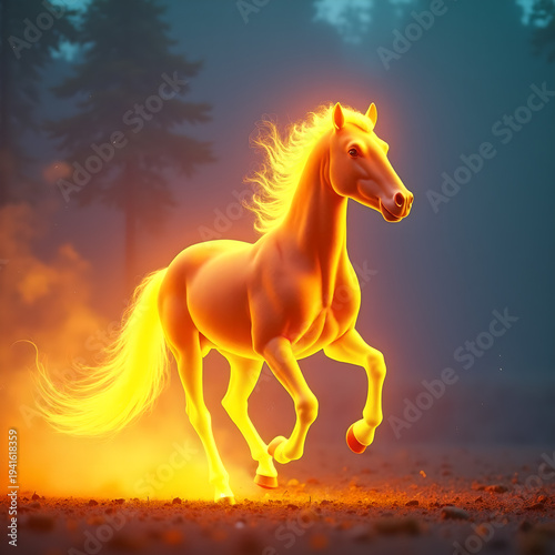Horse on Fire with Flaming Mane Dramatic. Generative ai.