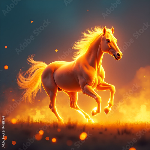 Horse on Fire with Flaming Mane Dramatic. Generative ai.
