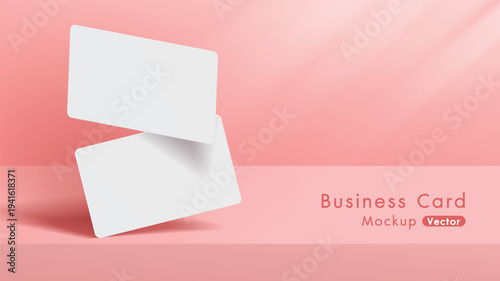 Elegant and modern white business cards mockup tamplate with pink background. Vector illustration