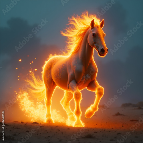 Horse on Fire with Flaming Mane Dramatic. Generative ai.