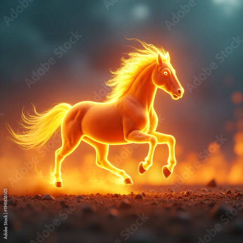 Horse on Fire with Flaming Mane Dramatic. Generative ai.