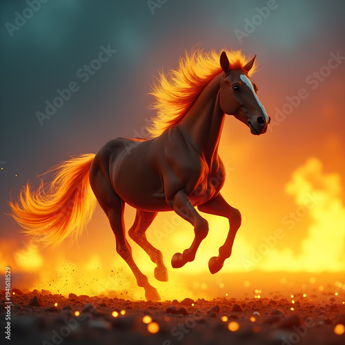 Horse on Fire with Flaming Mane Dramatic. Generative ai.