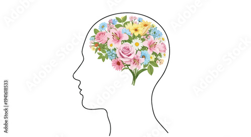 Human brain with flowers creativity concept