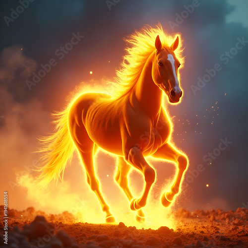 Horse on Fire with Flaming Mane Dramatic. Generative ai.
