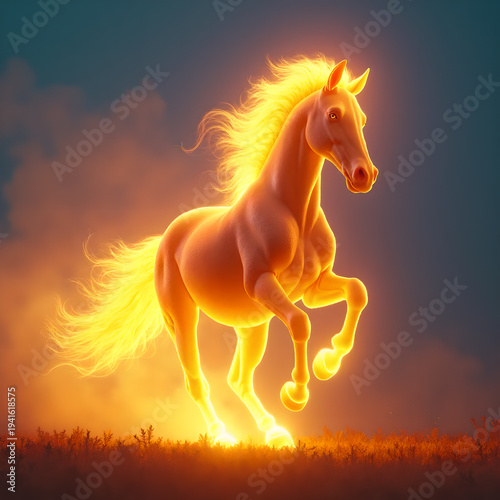 Horse on Fire with Flaming Mane Dramatic. Generative ai.