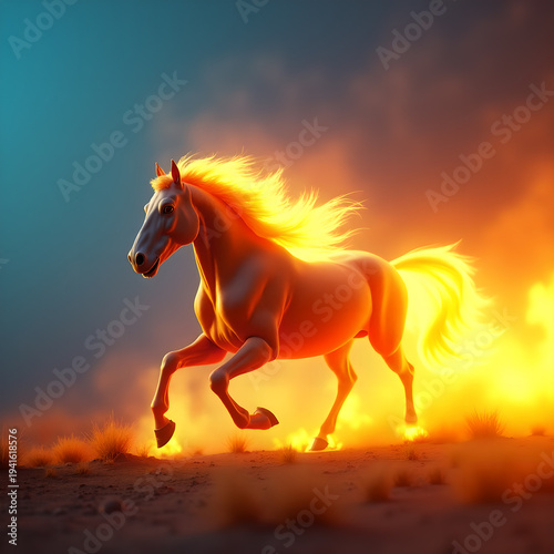 Horse on Fire with Flaming Mane Dramatic. Generative ai.