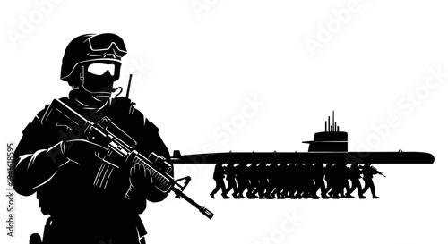 Special Forces Soldier and Submarine Fleet Silhouette