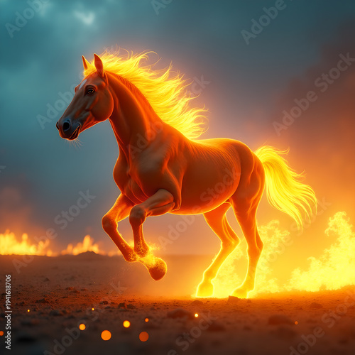 Horse on Fire with Flaming Mane Dramatic. Generative ai.