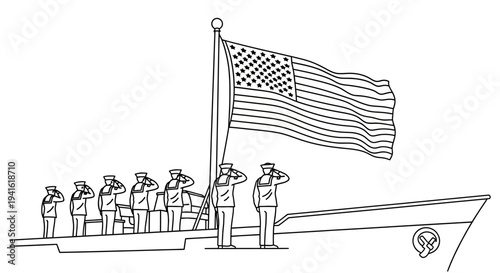 US Navy Sailors Salute American Flag on Ship Deck