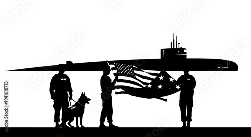 US Navy Submarine Crew and K9 Unit Honor American Flag