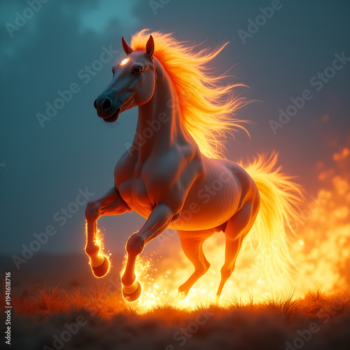 Horse on Fire with Flaming Mane Dramatic. Generative ai.