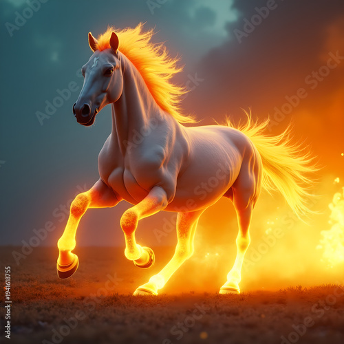 Horse on Fire with Flaming Mane Dramatic. Generative ai.