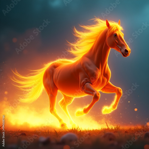 Horse on Fire with Flaming Mane Dramatic. Generative ai.